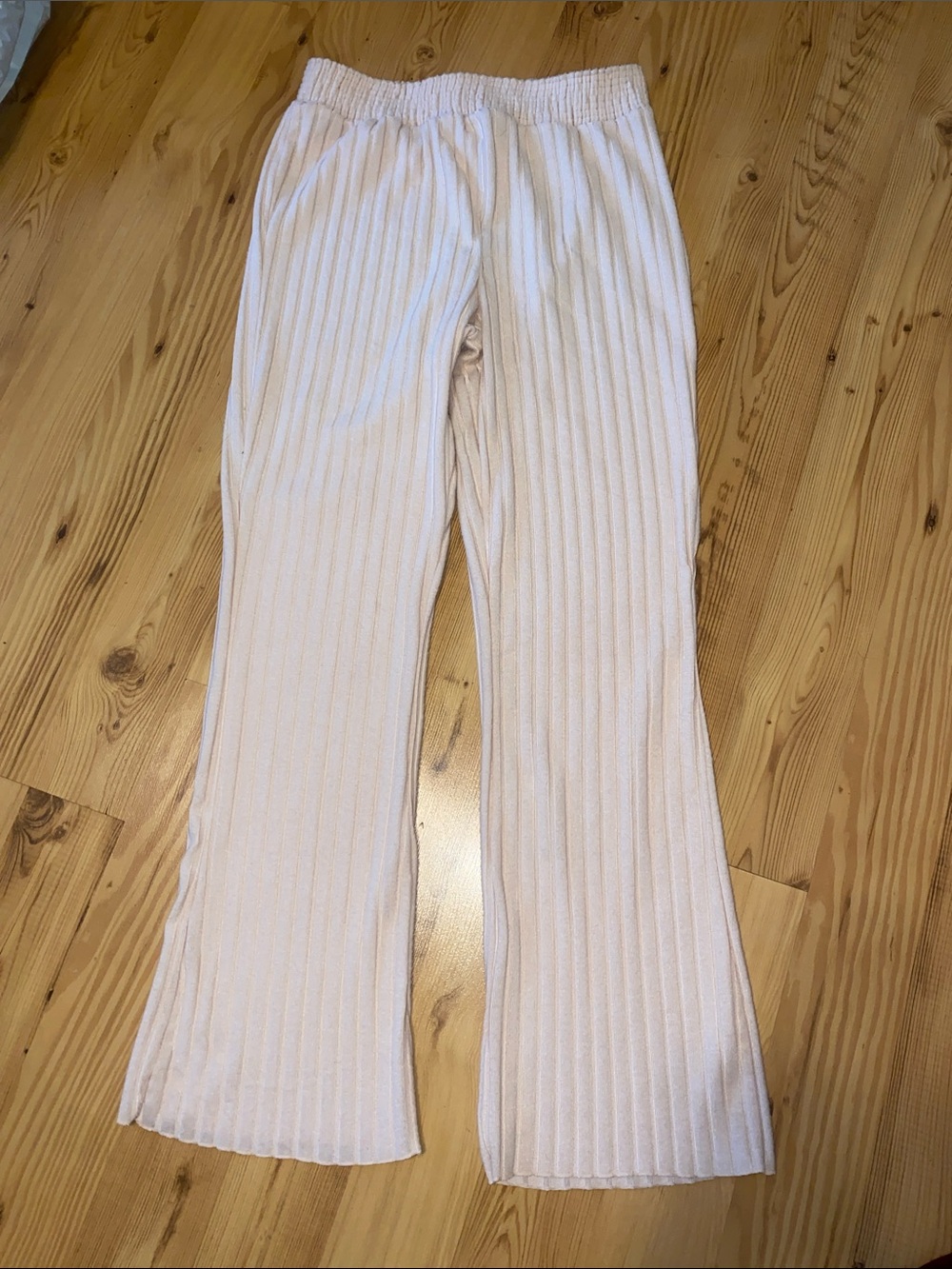 Auden Ribbed Straight-Leg Pants in Blush Pink